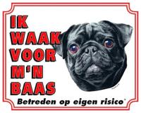 Mopshond Zwart Waakbord - Ik waak voor mijn Baas - thumbnail