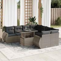 9-delige Loungeset met kussens poly rattan grijs - thumbnail