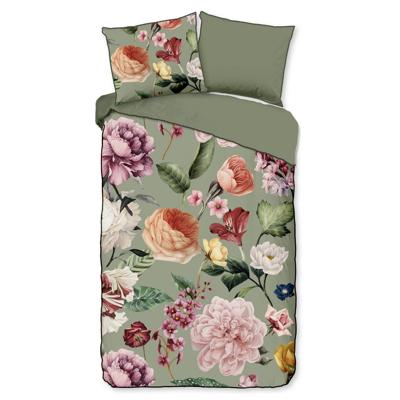 Descanso Dekbedovertrek "bloemen" - Groen - (140x200/220 cm) - Biologisch Katoen satijn