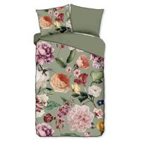 Descanso Dekbedovertrek "bloemen" - Groen - (140x200/220 cm) - Biologisch Katoen satijn - thumbnail
