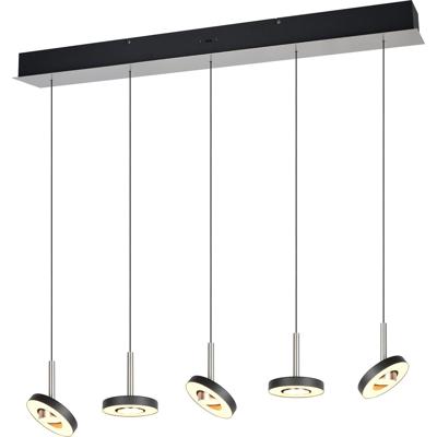LED Hanglamp - Trio Select Guano - 5 Lichtpunten van 8 Watt - Dimbaar - Aanpasbare Lichtkleur - Hoogte Aanpasbaar zonder Contragewicht - 100cm - Draaibaar - Mat Nikkel - Metaal