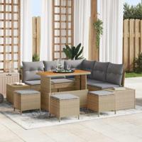 Tuinbankenset met kussen met opslag 9 pcs Beige Poly riet - thumbnail