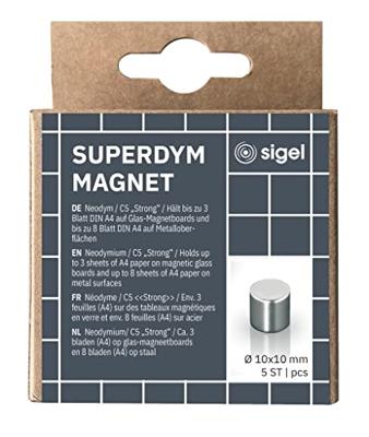 Sigel Neodymium magneet C5 Strong (Ø x h) 10 mm x 10 mm Cilinder Zilver 5 stuk(s) BA700 Sigel Neodymium magneet C5 Strong (Ø x h) 10 mm x 10 mm Cilinder Zilver 5 stuk(s) BA700