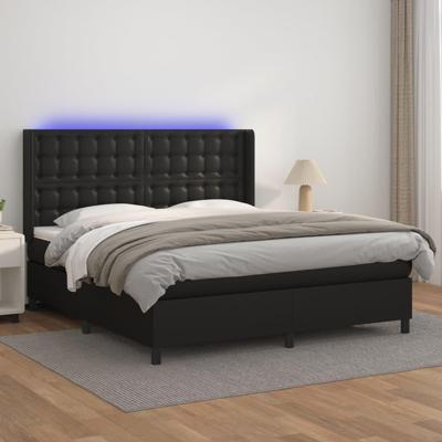 Boxspring met matras en LED kunstleer zwart 180x200 cm