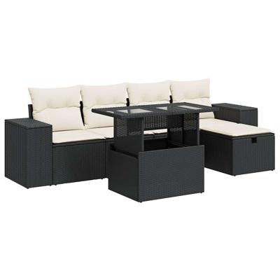 6-delige Loungeset met kussens poly rattan zwart 6-delige Loungeset met kussens poly rattan zwart