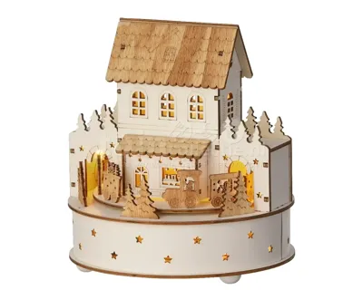 Kersttafereel Kerstdorp Hout met LED, Beweging en Muziek