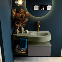 MONDIAZ RIVA 100cm badmeubel onderkast / planchet kleur Dark_Grey met 1 lade. Wastafel DULCET rechts 1 kraangat kleur Army. - thumbnail