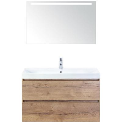 Maxx XL Badmeubelset 100 cm - Natuur Eiken - Wastafel Just 1 Kraangat met LED Spiegel