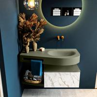 MONDIAZ RIVA 100cm badmeubel onderkast / planchet kleur carrara met 1 lade. Wastafel DULCET rechts 0 kraangaten kleur Army. - thumbnail