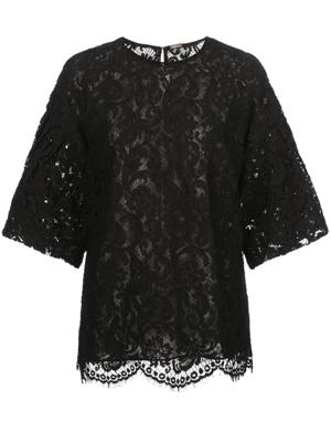 Adam Lippes short bell-sleeved lace top - Black