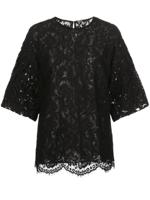 Adam Lippes short bell-sleeved lace top - Black - thumbnail
