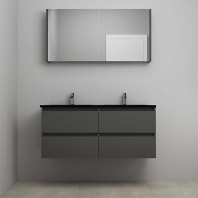 On-Line Badkamermeubelset - 120 cm - Voorgemonteerd - Ladestructuur - Acryl Wastafel - 2 Kraangaten - Spiegelkast - Mat Antraciet