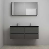 On-Line Badkamermeubelset - 120 cm - Voorgemonteerd - Ladestructuur - Acryl Wastafel - 2 Kraangaten - Spiegelkast - Mat Antraciet - thumbnail