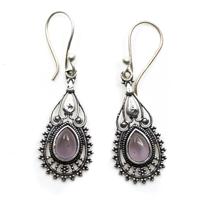 Bohemian Oorbellen Messing Druppelvorm met Amethist (30 mm) - thumbnail