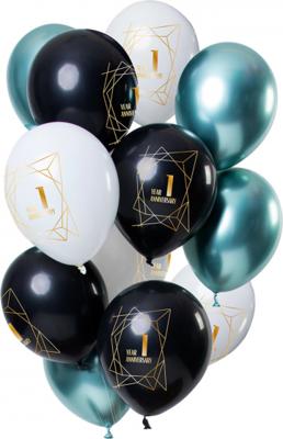 Folat Ballonnen luxury emerald jubileum 1 jaar 30 cm set van 12 | 24 stuks