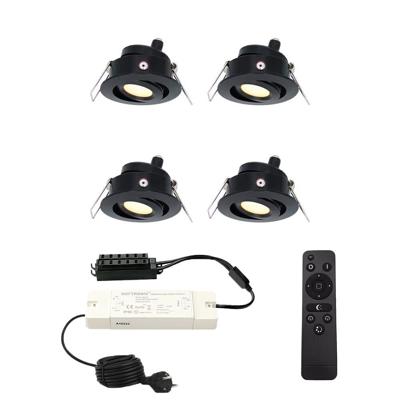 Set van 4 Sienna LED Mini Inbouwspots met trafo - 12 Volt 3 Watt 200 lumen - Dimbaar - Kantelbaar - Plat 30mm - 2700K - IP44 waterdicht - Zwart