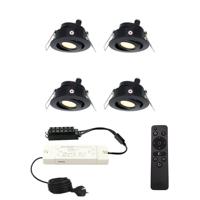 Set van 4 Sienna LED Mini Inbouwspots met trafo - 12 Volt 3 Watt 200 lumen - Dimbaar - Kantelbaar - Plat 30mm - 2700K - IP44 waterdicht - Zwart - thumbnail