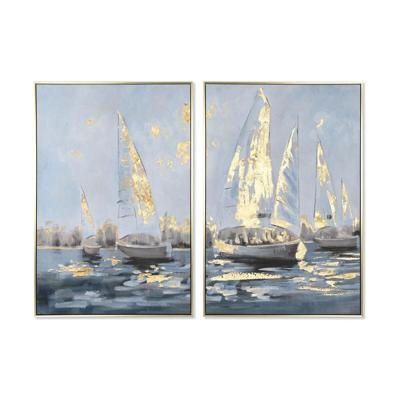 Canvas Home ESPRIT Grijs Turkoois Gouden Jacht Mediterrane (2 Stuks)