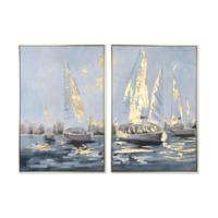 Canvas Home ESPRIT Grijs Turkoois Gouden Jacht Mediterrane (2 Stuks) - thumbnail