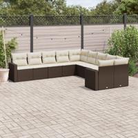 10-delige Loungeset met kussens poly rattan bruin - thumbnail