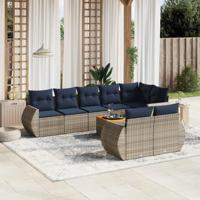 9-delige tuinbankset met kussens, grijs polyrotan - thumbnail