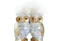 Decoratieve figuren DKD Home Decor Wit Gouden Uilen 10 x 8 x 7 cm - thumbnail