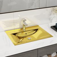 VidaXL Wastafel met overloop 60x46x16 cm keramiek goudkleurig - thumbnail