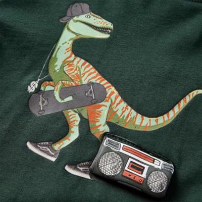 Kindershirt met lange mouwen dinosaurusprint 104 donkergroen