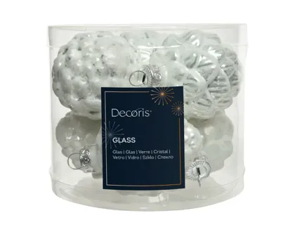 Decoris Kerstballen glas dennenappel 6st winterwit 5x7cm