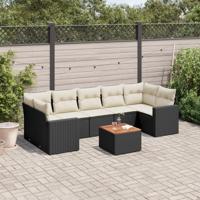 8-delige Loungeset met kussens poly rattan zwart - thumbnail