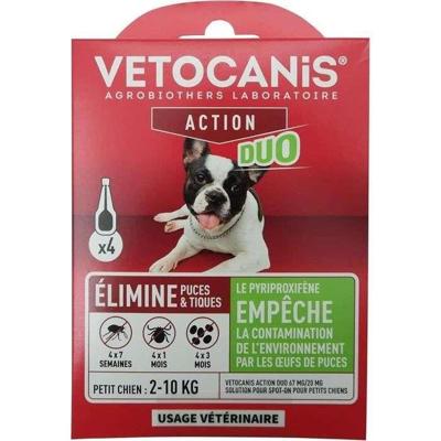 Pipetten - VETOCANIS - x4 Anti-vlooien en teken Duo Pipetten 67mg/20mg voor Kleine Honden