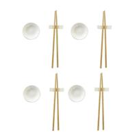 Sushi-set DKD Home Decor Bamboe Keramiek Wit Natuurlijk Orientaals 27,3 x 20,3 x 2,5 cm (12 Stuks) - thumbnail