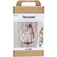 Creativ Company Hobbyset macramé, kerstkrans, mosgroen, kerstrood, off-white, 1 doos - thumbnail