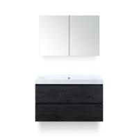 Maxx XL Badmeubelset 100 cm - Black Oak - Wastafel Just Zonder kraangat - met Spiegelkast - thumbnail