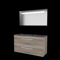Basic-Line Economic 46 Badkamermeubelset - 120 x 46 cm - Met Grepen - 2 Lades - Hardstenen Wastafel - Zonder Kraangat - Spiegel met LED Verlichting - Scotch Oak - thumbnail