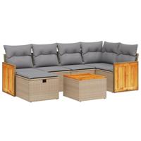 6-delige Loungeset met kussens poly rattan gemengd beige - thumbnail
