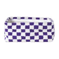 Mand checks groot - paars/wit - 15x36x26 cm - thumbnail