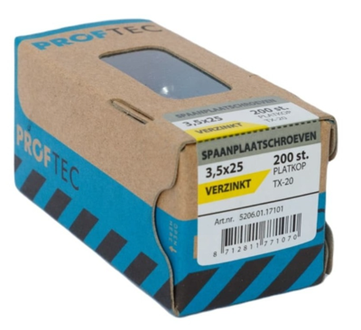Proftec Spaanplaatschroef Vz Pk +Snijpunt Torx TX20 (+Bit) 3.5X25 | 200 stuks - 5206.01.17101 Proftec Spaanplaatschroef Vz Pk +Snijpunt Torx TX20 (+Bit) 3.5X25 | 200 stuks - 5206.01.17101