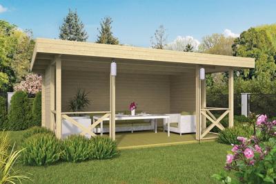 Tuindeco prieel Blokhut Konstantin 500x350 cm 40 mm vuren blank- Plat dak- Onbehandeld vurenhout- Tuindeco