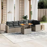 7-delige Loungeset met kussens poly rattan grijs - thumbnail
