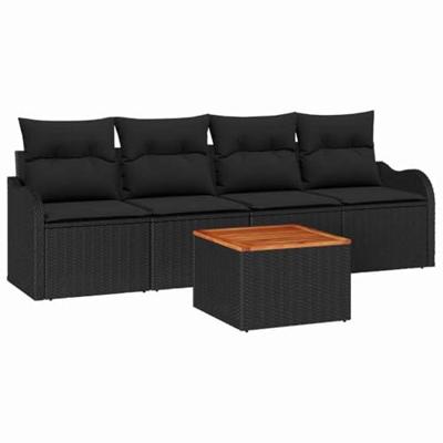 Tuinbankenset met kussen 5 pcs Zwart poly rattan