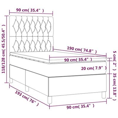 Boxspring met matras en LED stof donkerbruin 90x190 cm