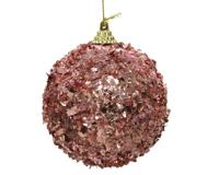 Foam kerstbal met hanger velours roze 8 cm - thumbnail