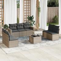8-delige Loungeset met kussens poly rattan grijs - thumbnail