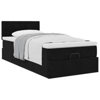 Ottoman bed met matras 90x200cm fluweel zwart - thumbnail