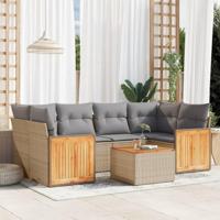 7-delige Loungeset met kussens poly rattan beige - thumbnail