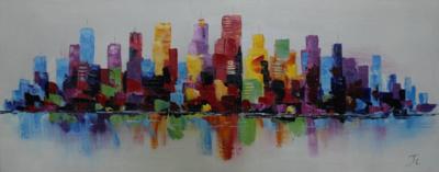 Schilderij - Handgeschilderd - Skyline 5, 150x60cm