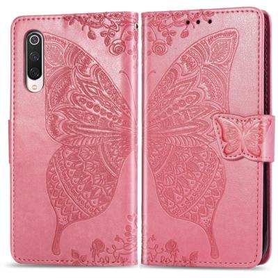 Voor Xiaomi 9 Pro Butterfly Love Flower reliëf horizontale Flip lederen draagtas met beugel Lanyard Card slot portemonnee (roze)