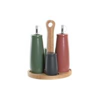 Specerijenset DKD Home Decor 19 x 16 x 22,5 cm Natuurlijk Roze Rubberwood Wit Groen Keramiek - thumbnail