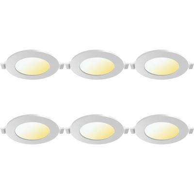 LED Downlight Inbouwspot Dimbaar 6 Stuks - Brinton Thin - 4W 280lm 120° Bundelhoek - Aanpasbare Lichtkleur 3000K-4000K-6500K - IP40 - Rond - Wit - Ø85mm Buitenmaat - Ø70mm Zaagmaat